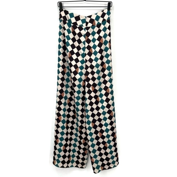 PatBO Pants Wide Leg Check Print High Waist Multicolor Size 8 - Picture 6 of 11